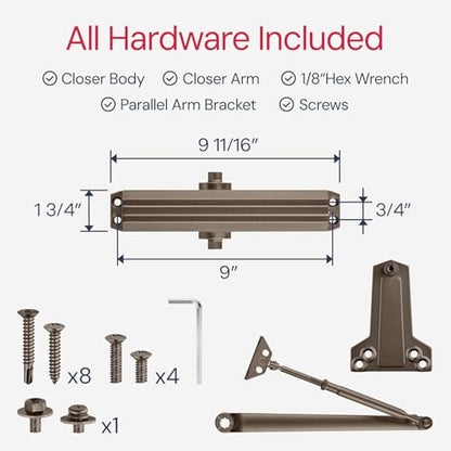 Lawrence Medium/Heavy Duty Door Closer Commercial Grade 1 - Surface-Mounted Commercial Automatic Door Closer with Adjustable 6-Speed Control and 3 Valves - Embassy Series LH5016 - style: Dark Bronze (DU)
