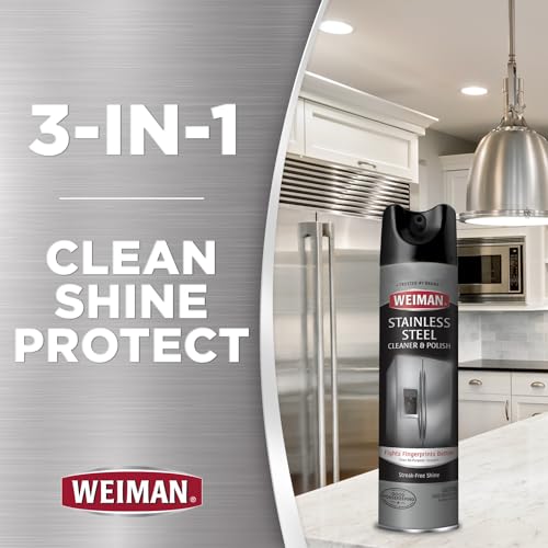 Weiman Stainless Steel Cleaner & Polish Streak-Free Shine - For Refrigerators, Oven, Dishwasher, Stove - 4 Pack Aerosol Spray with Microfiber Cloth Included - size: 34 Ounce (Pack of 2)
