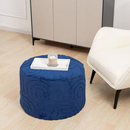 Asuprui Plush Ottoman Footrest, 20"x14", Dark Blue,Round Foot Stool Ottoman - color: Dark Blue, size: 20"D x 20"W x 14"H