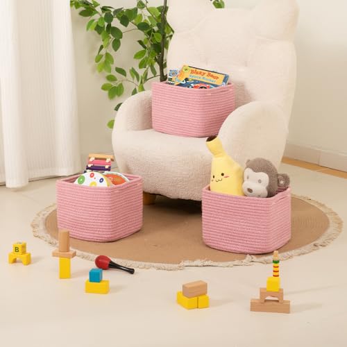 OIAHOMY 3 PACK Cube Storage Bins Storage Baskets Shelf Bins Pink - color: Pink
