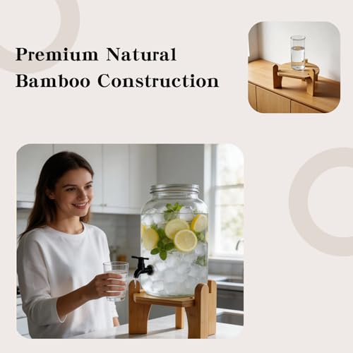 Beverage Dispenser,Water Dispenser and Beverage Dispenser – Bamboo Stand for Countertop, Perfect for Home and Party Use