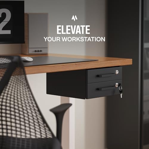 Under Desk Drawer Slide-Out – Lockable Metal Storage Drawers with Cable Management for Office & Home (Double, Non-Bracketed) - size: Double