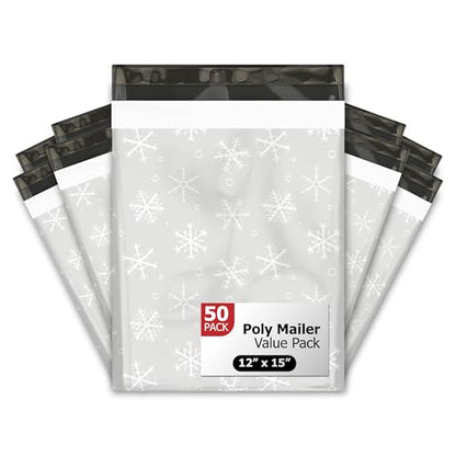 12x15 (50) Snowflakes Winter Designer Poly Mailers Waterproof Self Sealing Tear Resistant Polymailers Shipping Envelopes Premium Printed Bags For Small Businesses - color: Winter Snowflakes, size: 12x15