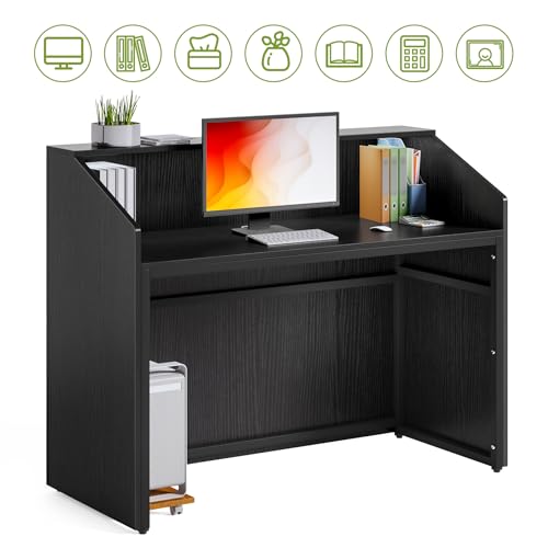 LITTLE TREE 47-Inch Reception Desk with Counter, Black Front Desk Reception Room Table, Retail Counter for Checkout, Modern Welcome Desk for Lobby, Office, Beauty Salon - color: Black