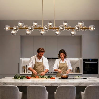 Modern Gold Chandelier Rectangle Pendant Light Sputnik Chandeliers Hanging Light Fixture 16-Light - color: Grey-70in