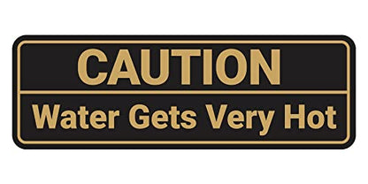 Standard Caution Water Gets Very Hot Sign (Black Gold) - Large 1 Pack - color: Black Gold, size: 3 x 9" - Large