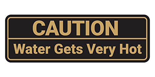 Standard Caution Water Gets Very Hot Sign (Black Gold) - Medium 1 Pack - color: Black Gold, size: 2.75 x 7" - Medium