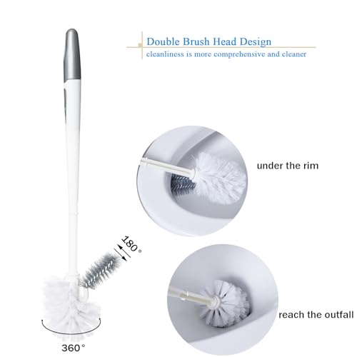 2 Pack Toilet Bowl Brush Without Holder for Bathroom, Under-Rim Double Brush Head, Long Handle Household Cleaning Brushes Set (2 Pack Grey Brush Without Holder) - color: 2 Pack Grey Brush Without Holder