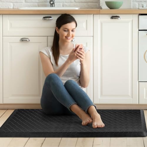 HappyTrends Kitchen Floor Mat - 4/5 Inch Thick Anti-Fatigue Kitchen Rug - color: Black, size: 54"L x 22"W x 0.8"Th