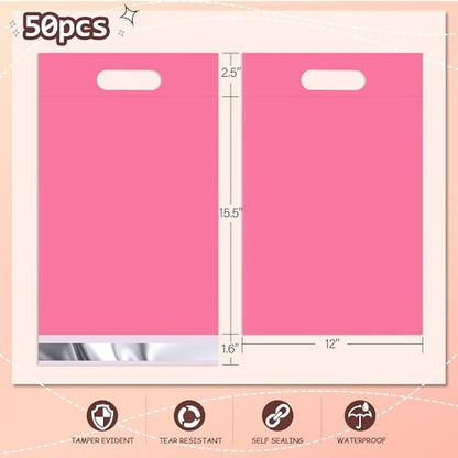 Pink Poly Mailers with Handle, 12x15.5 Inch 50 Pcs - color: Pink, size: 12x15.5 Inch 50 pcs