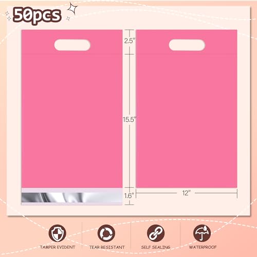 Pink Poly Mailers with Handle, 12x15.5 Inch 50 Pcs - color: Pink, size: 12x15.5 Inch 50 pcs