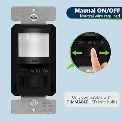 TOPGREENER in Wall PIR Motion Sensor Light Switch, Need Neutral Wire, 2Pack - color: Black, size: 2 Pack