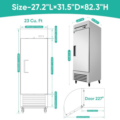 COOLCHEF 27" 23 Cu Ft Commercial Reach‑In Refrigerator