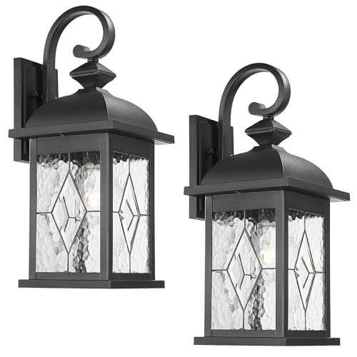FEMILA 2 Pack Large Outdoor Wall Sconce, 21" Exterior Wall Light Fixtures, Anti-Rust Waterproof Porch Lights for Entryway, Patio, Garage, Doorway, Matte Black, 4FD54B2-2PK BK-SD - color: Matte Black, Lozenge Pattern, size: 21", 2 Pack
