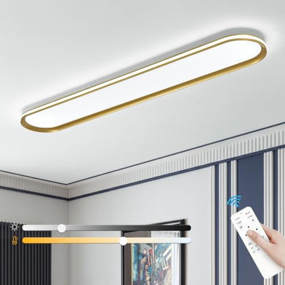 ADISUN Modern LED Ceiling Light Dimmable Linear Ceiling Light 47in Semi Flush Mount Long Lights with Remote Control and Side Lighting for Living Room Kitchen Dining Room Gold - color: Gold-1Pack, size: 47 Inch