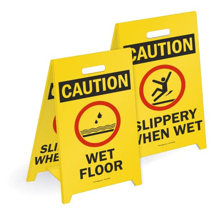SmartSign "Wet Floor / Slippery When Wet" Reversible Floor Sign | 11" x 20" Plastic