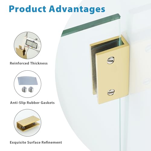 Alise Glass Shelf Brackets, Fits 8–12 mm Glass for Shower Use, 2 Pack - color: Gold Finish