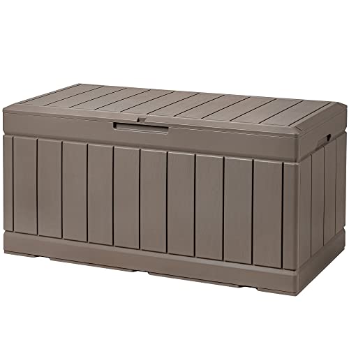 Devoko 85 Gallon Deck Box Lockable Resin Outdoor Storage Box waterproof Outdoor Container for Patio Furniture Cushions, Pillow (Light Brown) - color: Light Brown, size: 85 Gallon without Cushion