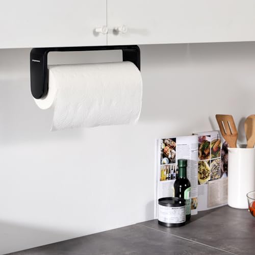 simpletome Paper Towel Holder ONE Hand Tear Adaptive Tension Arm Adjustable Length 9.4-11inch/24-28cm (Black) - color: Black