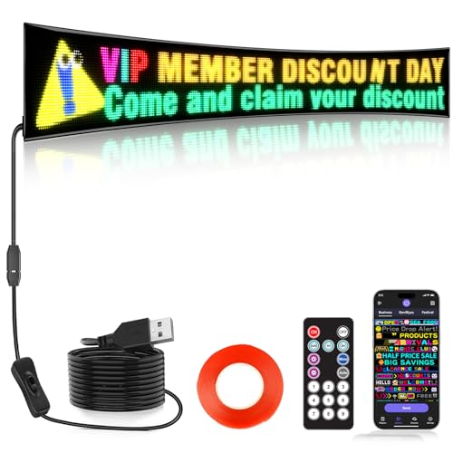 Rayhome Full Color Dual Row Programmable LED Sign, 43''x6.3'' Flexible P5 USB Bluetooth APP Control LED Signs Custom Text Message Pattern Scrolling LED Display for Store Bar Hotel School. - size: 43 x 6.3 inches