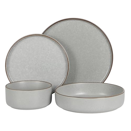 Gibson Elite Gelston Stoneware Matte Reactive Glaze 16 Piece (Service for 4) Plates and Bowl Dinnerware Set - Grey - color: Grey (Gelston)
