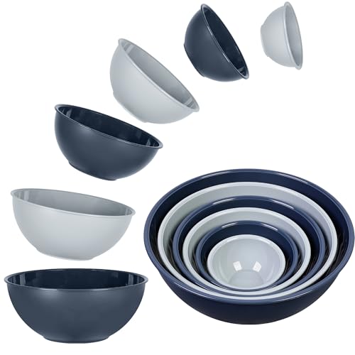 BoxedHome BPA Free Plastic Round Mixing Bowl with Lids, 12 Pack Nesting Bowls with Lids Set, Microwave and Dishwasher Safe Prep & Serving Bowls Great for Mixing, Baking, Serving (Haze Blue, 12pcs) - color: Haze Blue