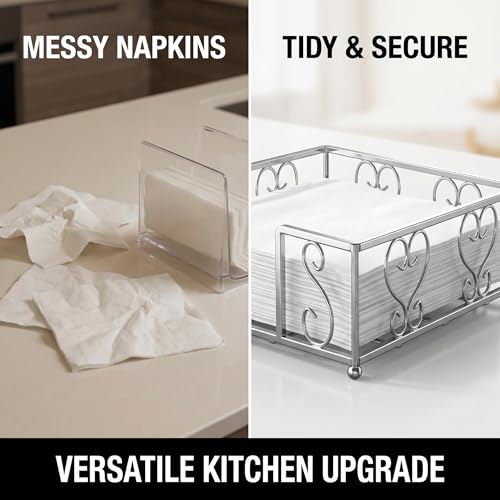 Flat Napkin Holder for Table, Silver Metal Weighted Paper Caddy - color: V - Luncheon Napkin Holder - Silver, size: Luncheon Napkin Holder