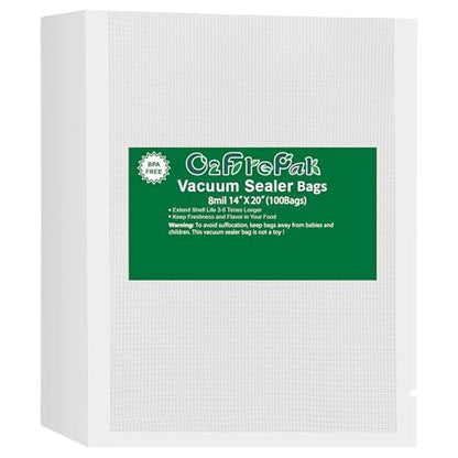 O2frepak Big Gallon 8mil 14"x20" Vacuum Sealer Bags 100ct for Food Storage - size: 4mil 14"x20"Large Size(100count)