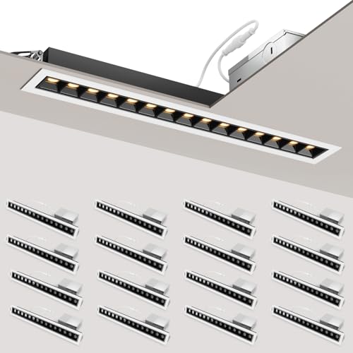 SCON 15W Linear Recessed Lighting with White Trim, 5 CCT Selectable 16 Pack - color: White / Black - 16 Pack (15W 5CCT), size: 16 Pack