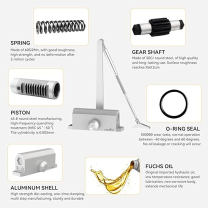 Automatic Door Closer Heavy Duty Spring Size 2 Hydraulic Aluminum Alloy UL 3-Hour Fire Rating Surface Mounted Home Commerical Door Closures Hold Open Adjust Speed Door Weights 88-144 Lbs - size: Model 165 Silver Hold Open-Door Weight 88-144 Lbs
