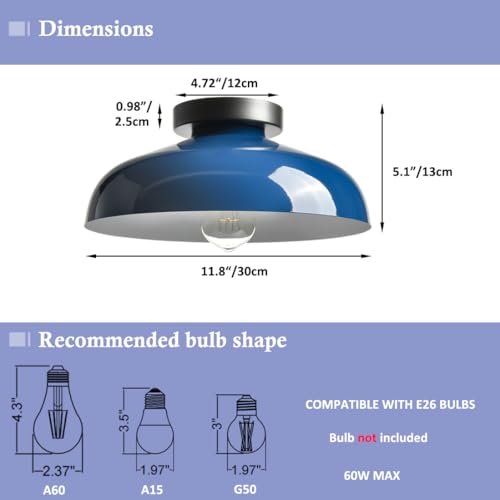 DIRYZON Industrial Blue Semi Flush Mount Ceiling Light, 12-Inch - color: Blue