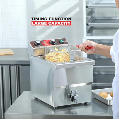 EGGKITPO Deep Fryer 12L Large Electric Fryer with Oil Drain and Timer Deep Fryer with Basket and Lid Stainless Steel Countertop fryer Commercial Fryer for Restaurant and Home Kitchen 120V 1750W - size: 12L