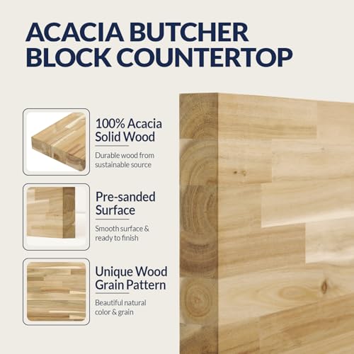 Howizz Acacia Butcher Block Shelf 12" x 36" x 1.5" Inches, Unfinished Solid Wood Shelf Board, Wooden Plank Board - color: Acacia - Finger Joint - Natural - Unfinished, size: 36"L x 12"W x 1.5"Th
