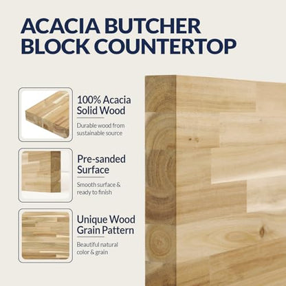 Howizz Acacia Butcher Block Shelf 12" x 8ft x 1.5" Inches, Unfinished Solid Wood Shelf Board, Wooden Plank Board - color: Acacia - Finger Joint - Natural - Unfinished, size: 96"L x 12"W x 1.5"Th
