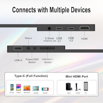 Topmonitor Small Portable Monitor 10.5" 500 Nits 2000:1 FHD 1280P IPS Screen, Ultra-Slim Mini Monitor w/Kickstand & Dual Speaker, USB C HDMI HDR Portable Gaming Monitor, Travel Monitors for Laptop PCs