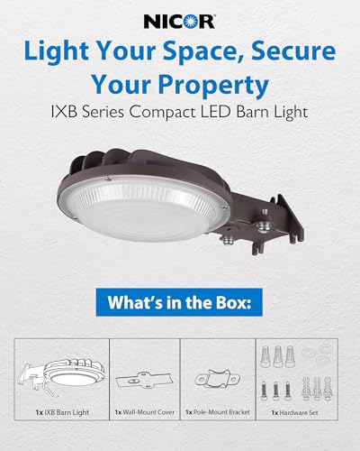 LED Barn Light - IXB Series Outdoor Barn Light - Impact Resistant, Dusk to Dawn Outdoor Lighting for Backyards, Streets, & Driveways - NICOR Lighting