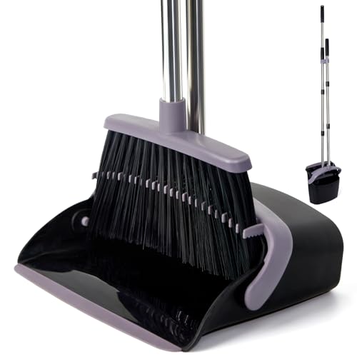 Broom and Dustpan Combo Set,55" Long Handle,Charcoal - color: Charcoal Black