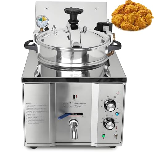 16L Electric Pressure Fryer,110V High-Pressure Chicken Fryer with Safety Features,Stainless Steel Healthy Countertop Deep Fryer for Crispy Fried Delicacies, Commercial-Grade Food Oven