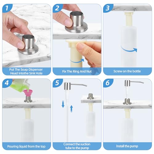 Dish Soap Dispenser for Kitchen Sink Brushed Nickel Under Sink Soap Dispenser Pump Head with 10.14 Ounce PET Soap Bottle and 1.88" Base - color: Brushed Nickel