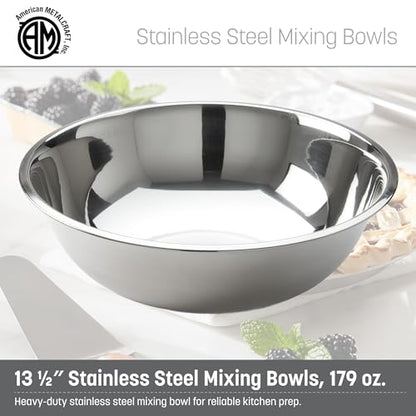 American Metalcraft SSB800 Stainless Steel Mixing Bowl - Durable, Commercial-Grade, Metal Bowl For Mixing - Wide-Rim, Stackable, Dishwasher Safe, 8qt, Silver - size: 8 Quarts, style: Standard
