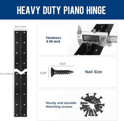 2 Pack Heavy Duty Piano Hinge 20 Inch x 3 Inch, True 0.060'' Thick - color: Black, size: 20 Inch(2PCS)