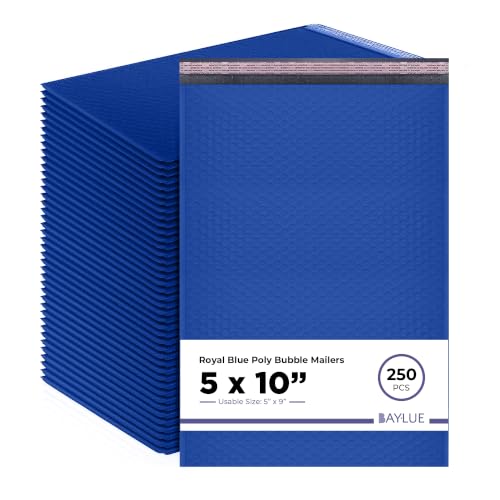 Royal Blue Bubble Mailers 5x10, Poly Padded Envelopes #00, 250 Pack - color: Royal Blue, size: 5"x10" / 250 Pack