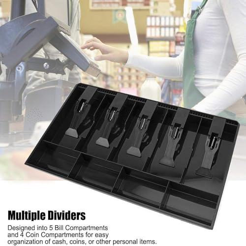 2 Pack Cash Register Drawer Insert Tray Organizer with 5 Bill/4 Coin Compartments for Money Storage, Black