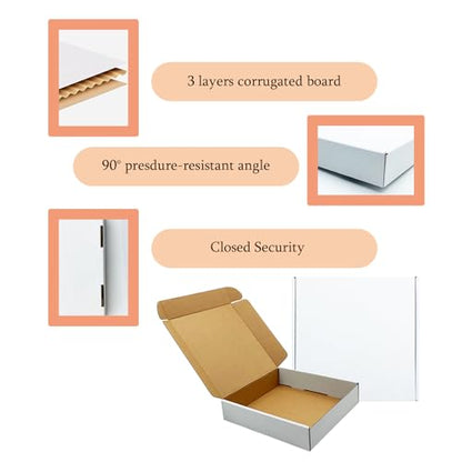 9 x9 x2 Inch Shipping Boxes Set of 25,White Corrugated Cardboard Mailers - size: 9x9x2 inches