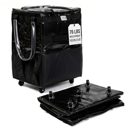 KELN Rolling Tote Bag on Wheels – 76 lb Foldable Shopping Cart – Black - color: Black