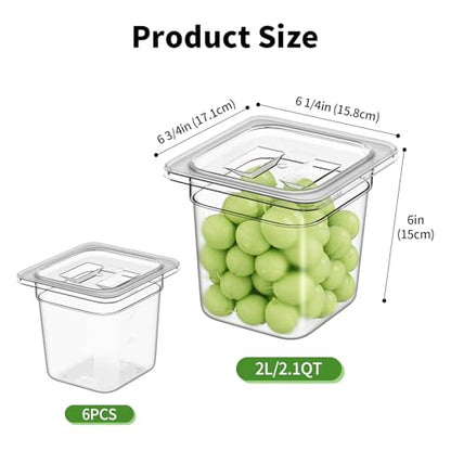 1/6 6'' 6 Pack Plastic Food Pans With Lids - color: 1/6 6"6 Pack