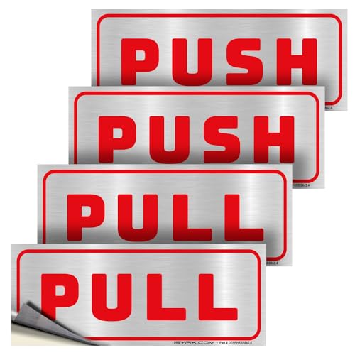 iSYFIX Push Pull Stickers Sign, 6x2.4 Inch, 2 Pack, Red/Brushed Silver - color: Red / Brushed Silver, size: Horizontal 2.4x6