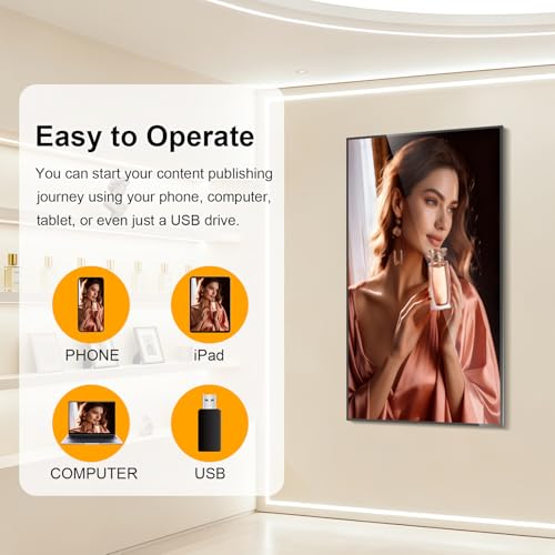 49" 4K Digital Signage, 1000nits Ultra-High Wall Mount Digital Signage, Slim Frameless Advertising Display, Commerical Display LCD Monitor with CMS/U-Disk Plug&Play, Split Screen for Cafe