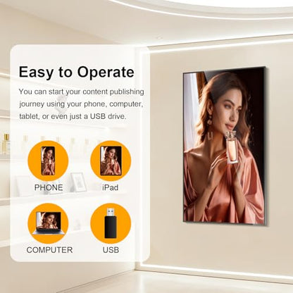 49" 4K Digital Signage, 1000nits Ultra-High Wall Mount Digital Signage, Slim Frameless Advertising Display, Commerical Display LCD Monitor with CMS/U-Disk Plug&Play, Split Screen for Cafe