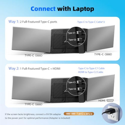 BOSII 15.6" Laptop Screen Extender Triple Monitor Ultra-Thin, Lightweight, FHD 1080P, IPS Display, Plug&Play, for 13-17.3" laptops, for Business/Work/Travel - size: 15.6"triple monitor